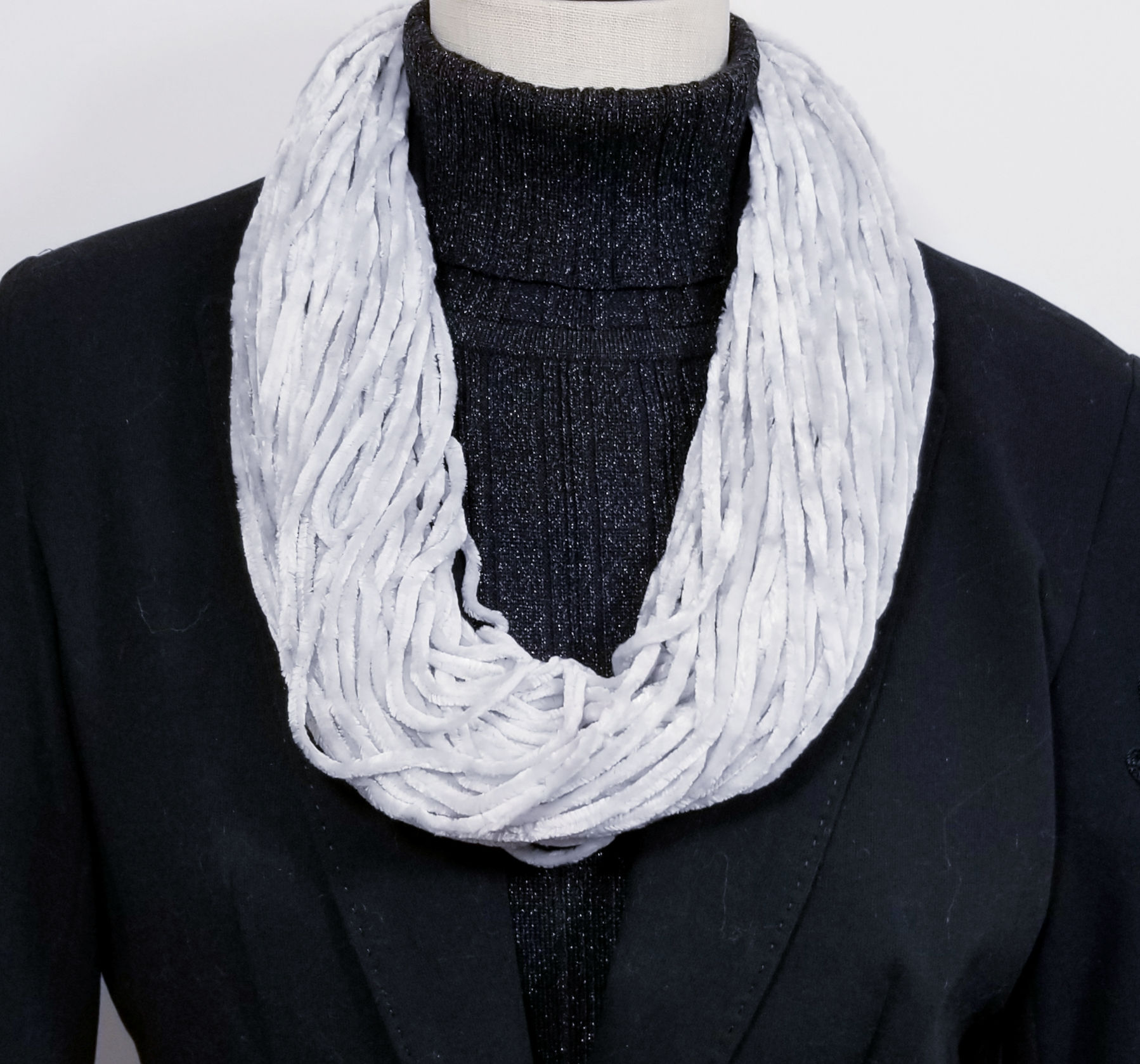 Misty Gray Velour Necklace Infinity Scarf Magnetic Clasp