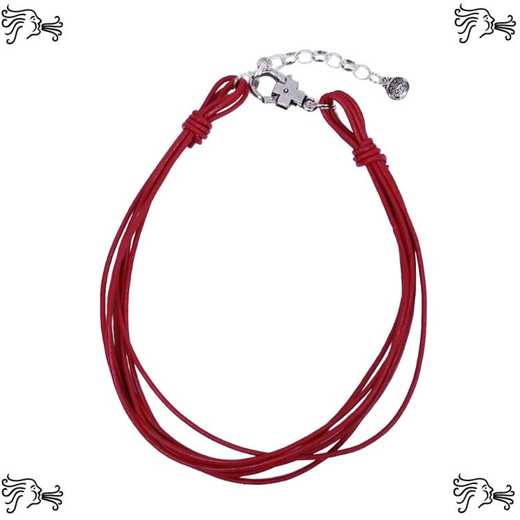 Thumbnail: Multistrand Red Leather Choker w/ Beaded Strands Necklace