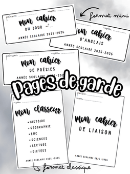 Pages de garde cahiers classeur cycles 2 et 3