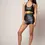 縮圖：Sports bra and biker shorts in a  sparkly dark blue black mermaid fish scale fabric for activewear
