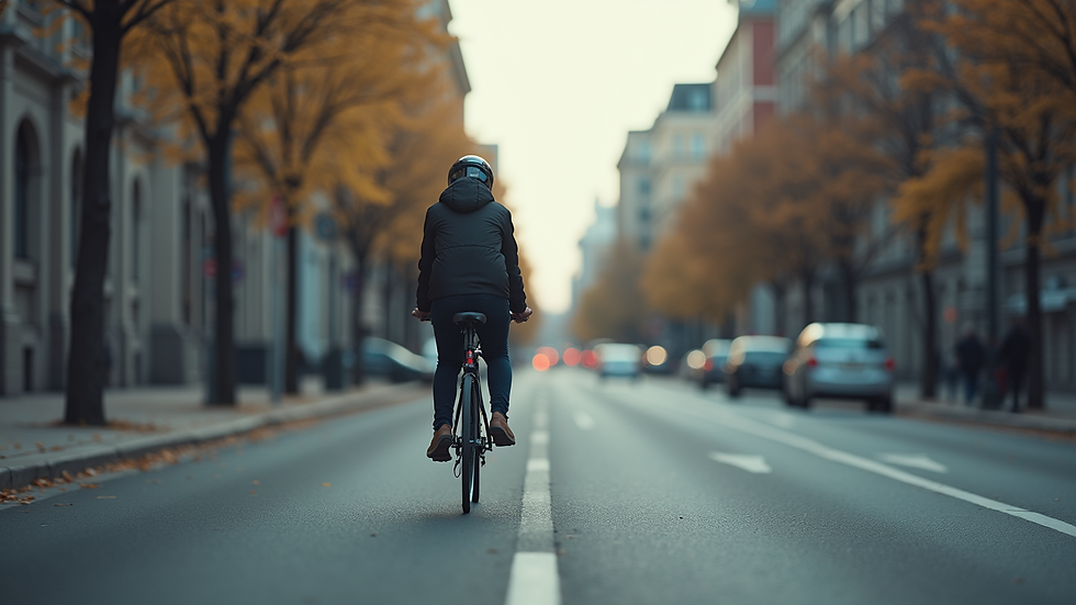 Wide-angle view of a bicycle lane in a city