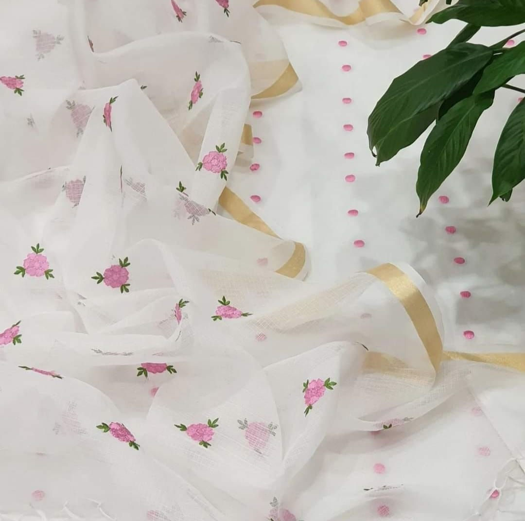 White Kota Dress Material