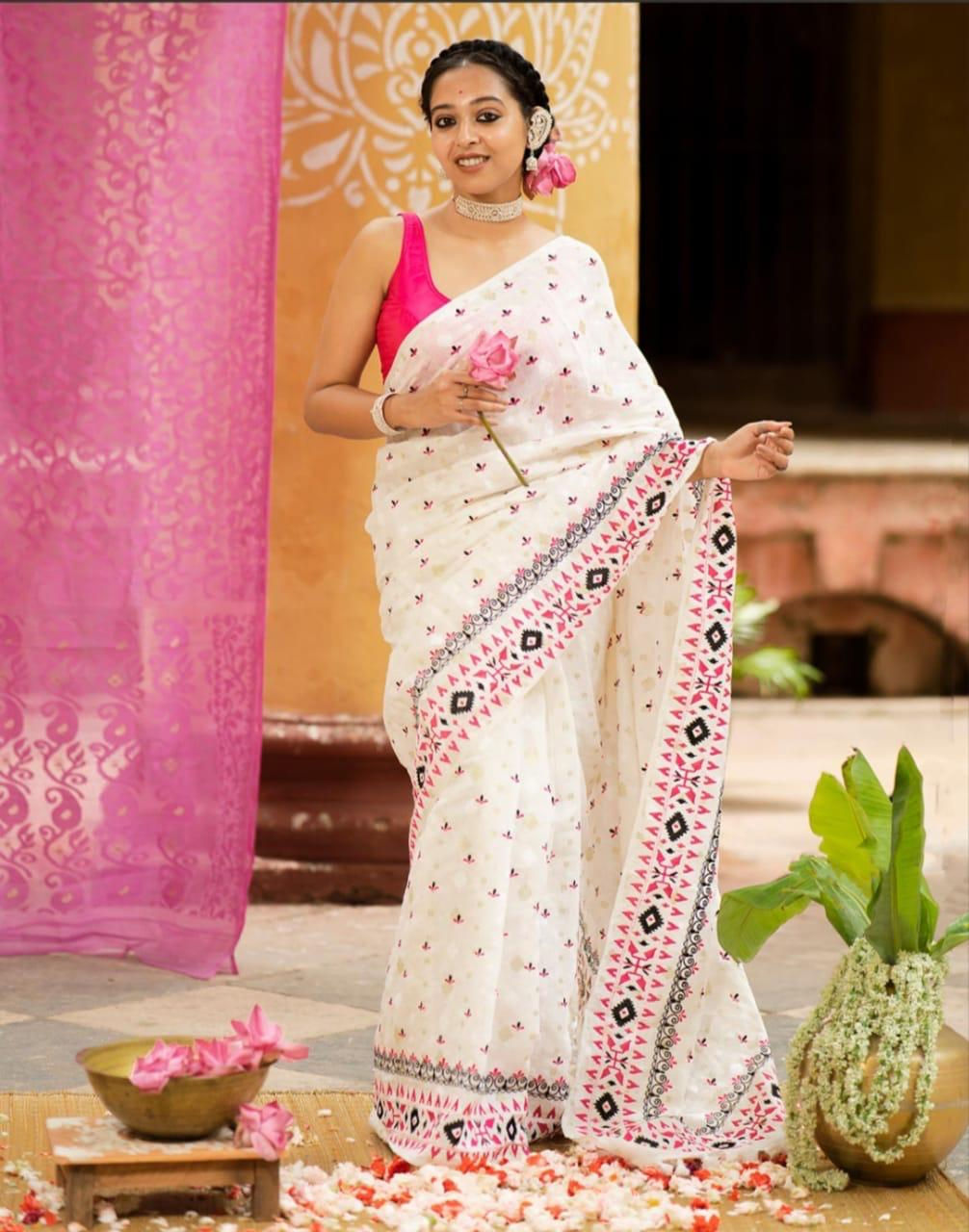 All design Embroidery Mul Cotton Saree