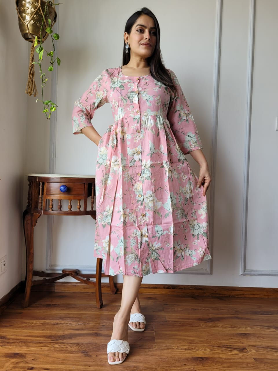 Bagru Hand Printed Long Cotton Stitched 1-Piece Dress