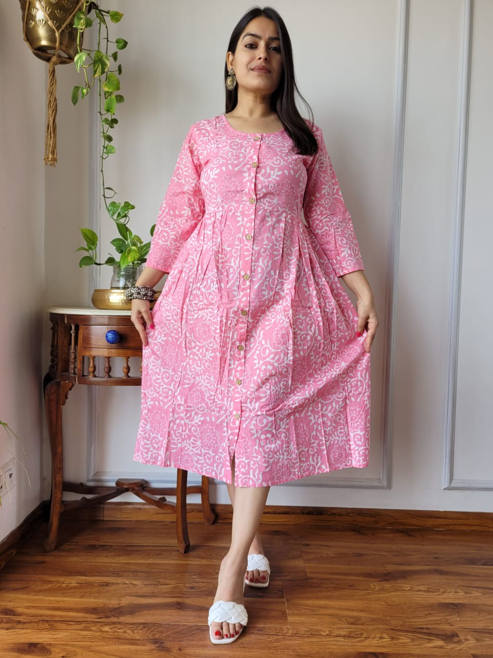 Bagru Hand Printed Long Cotton Stitched 1-Piece Dress