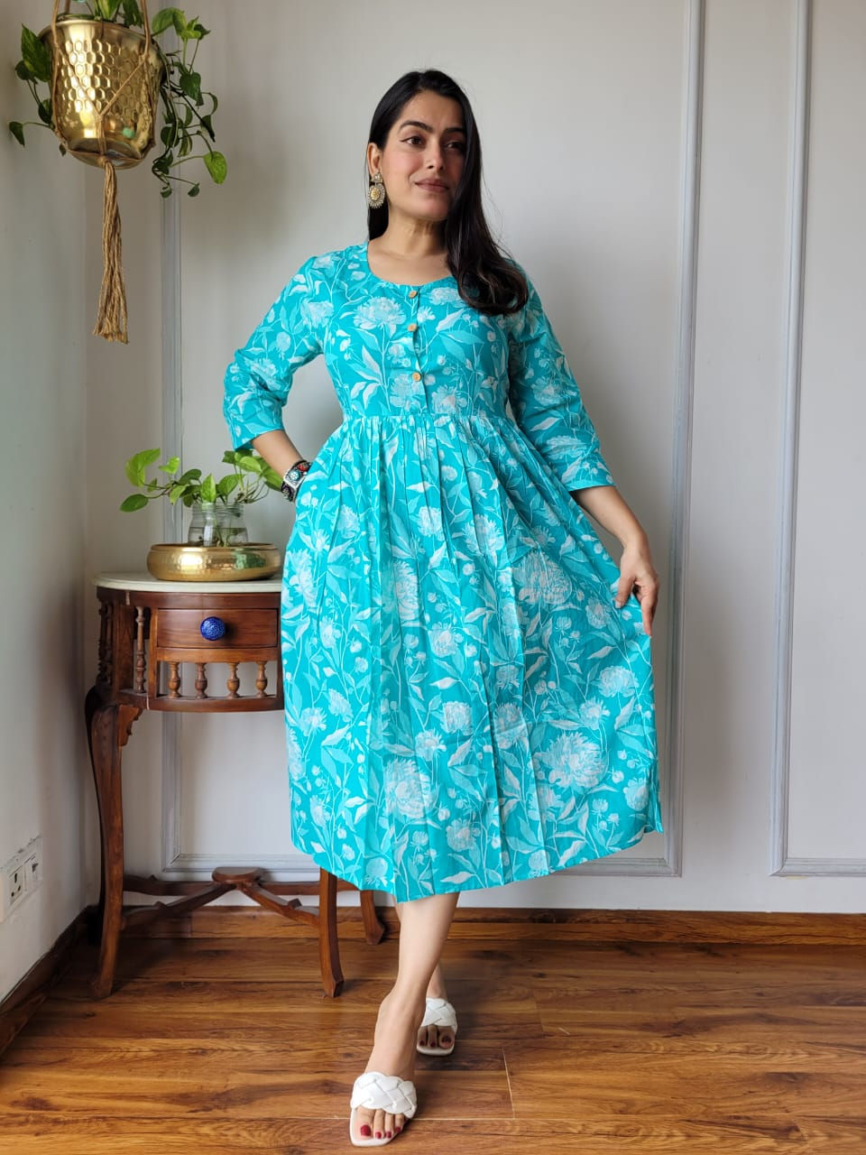 Bagru Hand Printed Long Cotton Stitched 1-Piece Dress