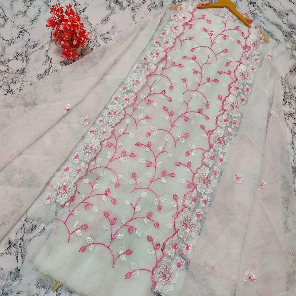 White Kota Doria Soft Cotton Dress Material