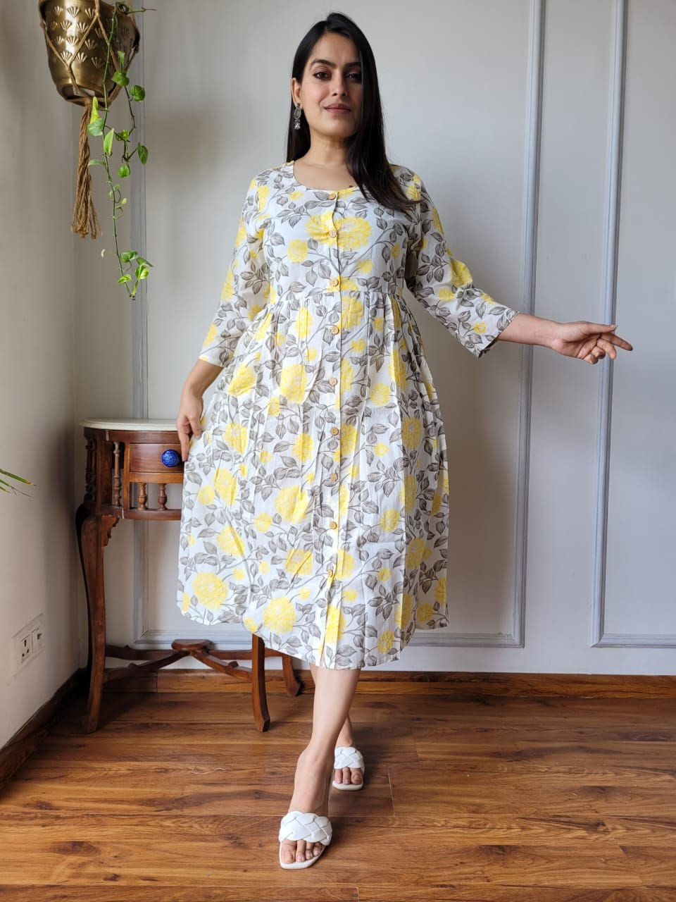 Bagru Hand Printed Long Cotton Stitched 1-Piece Dress