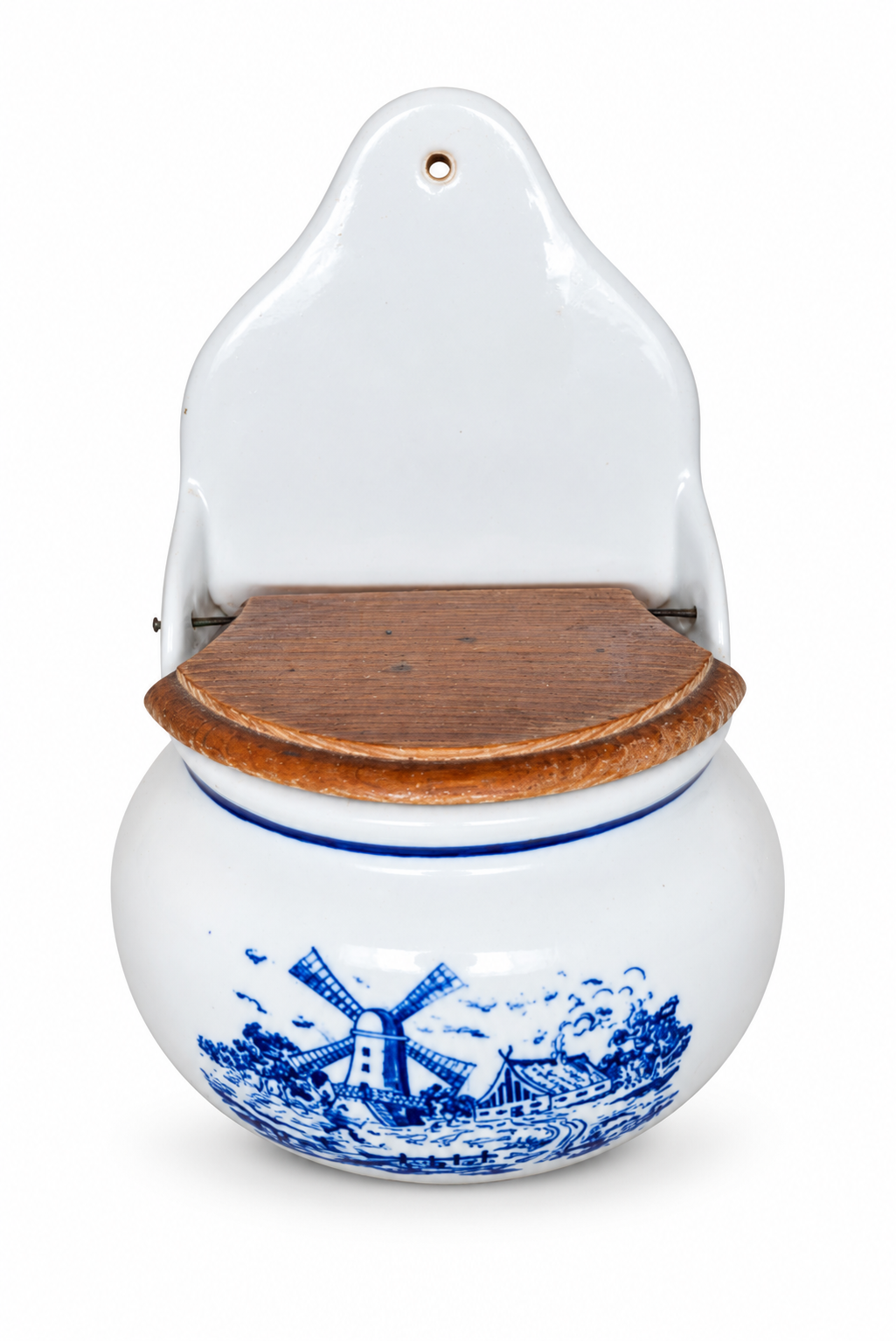 Vintage Blue & White Ceramic Salt Box