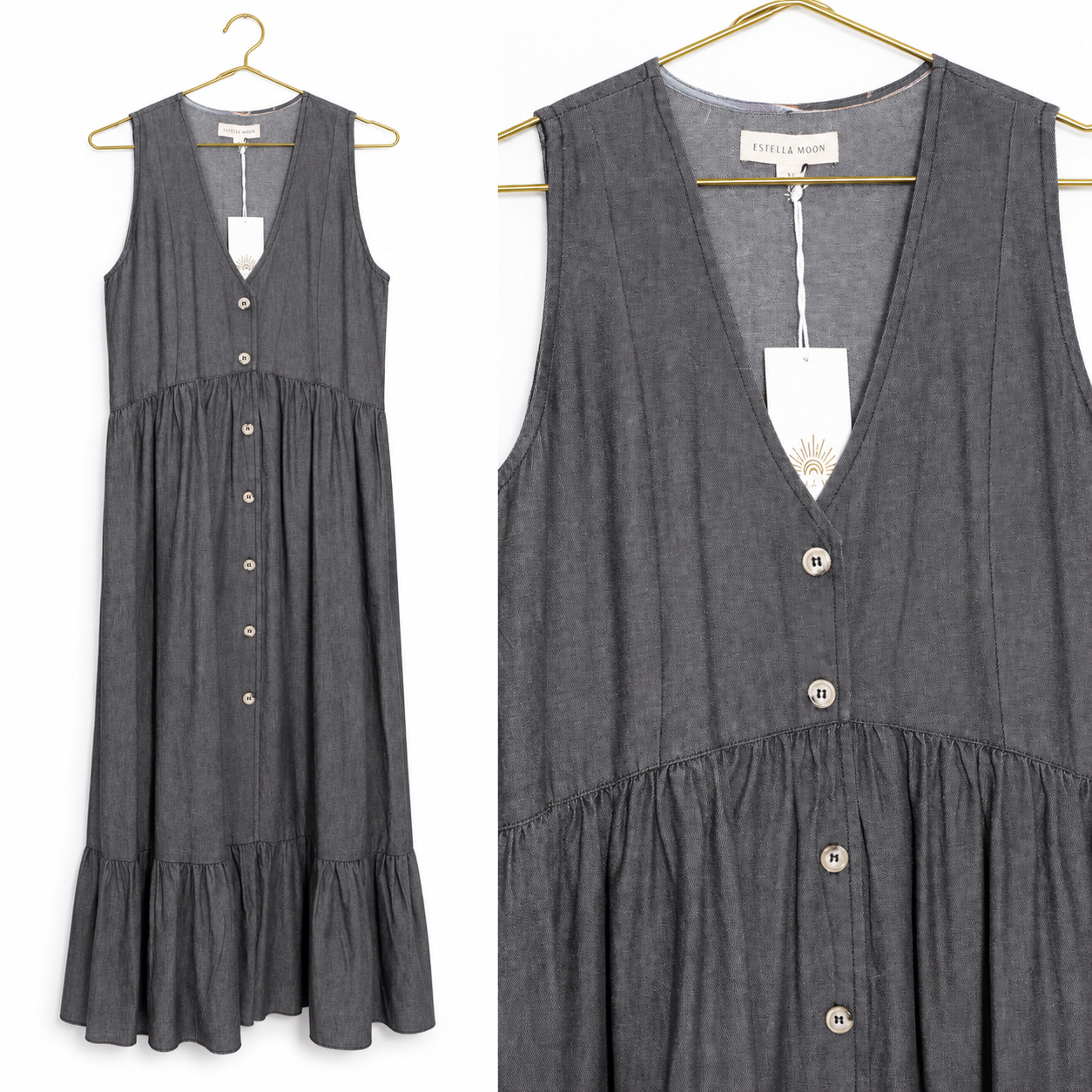 LEAH Black Denim Midi Dress