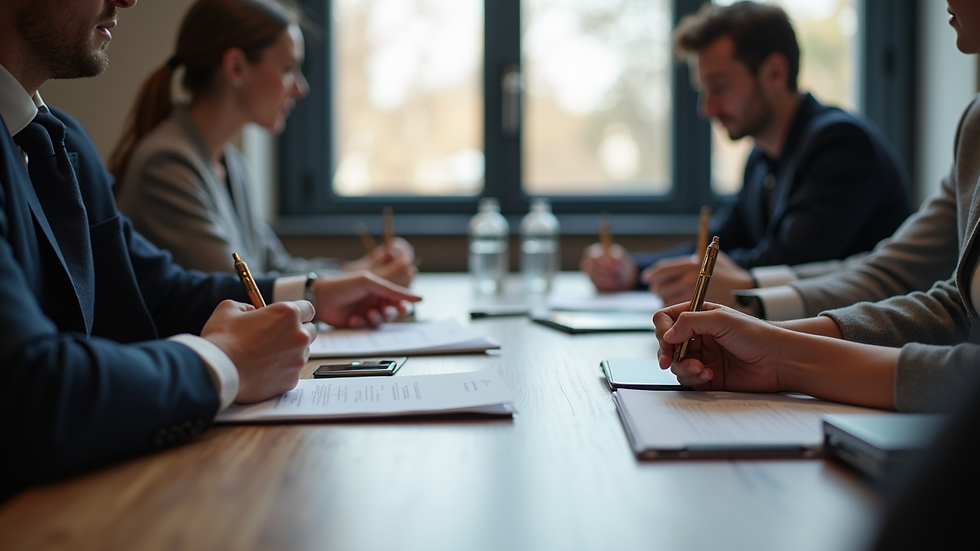 Close-up view of a business workshop with entrepreneurs taking notes and networking
