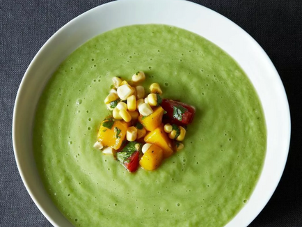 Chilled Cucumber and Avocado Soup with Mango Salsa