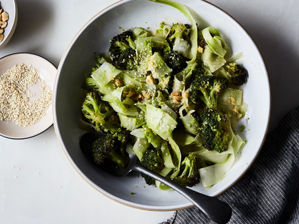 Roasted and Raw Broccoli Salad with Creamy Miso Dressing