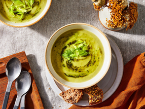 Creamy Celery Soup With Brown Butter & Pesto