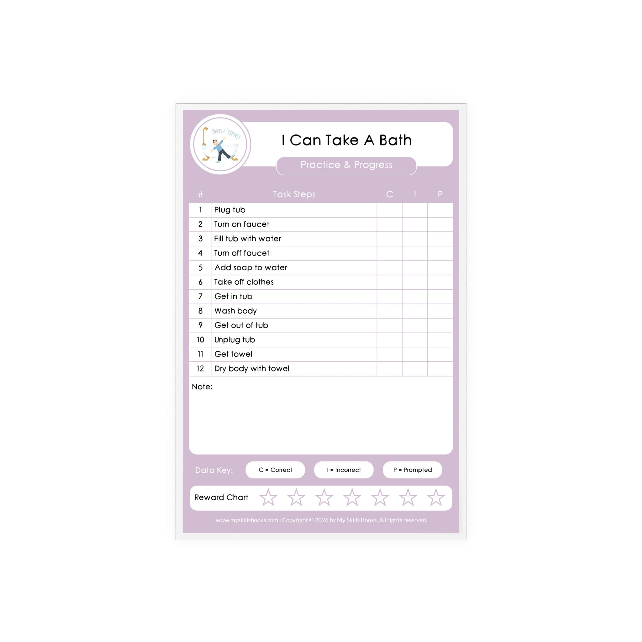 Bathing Task Analysis Progress Chart - Writable & Reusable Acrylic Board