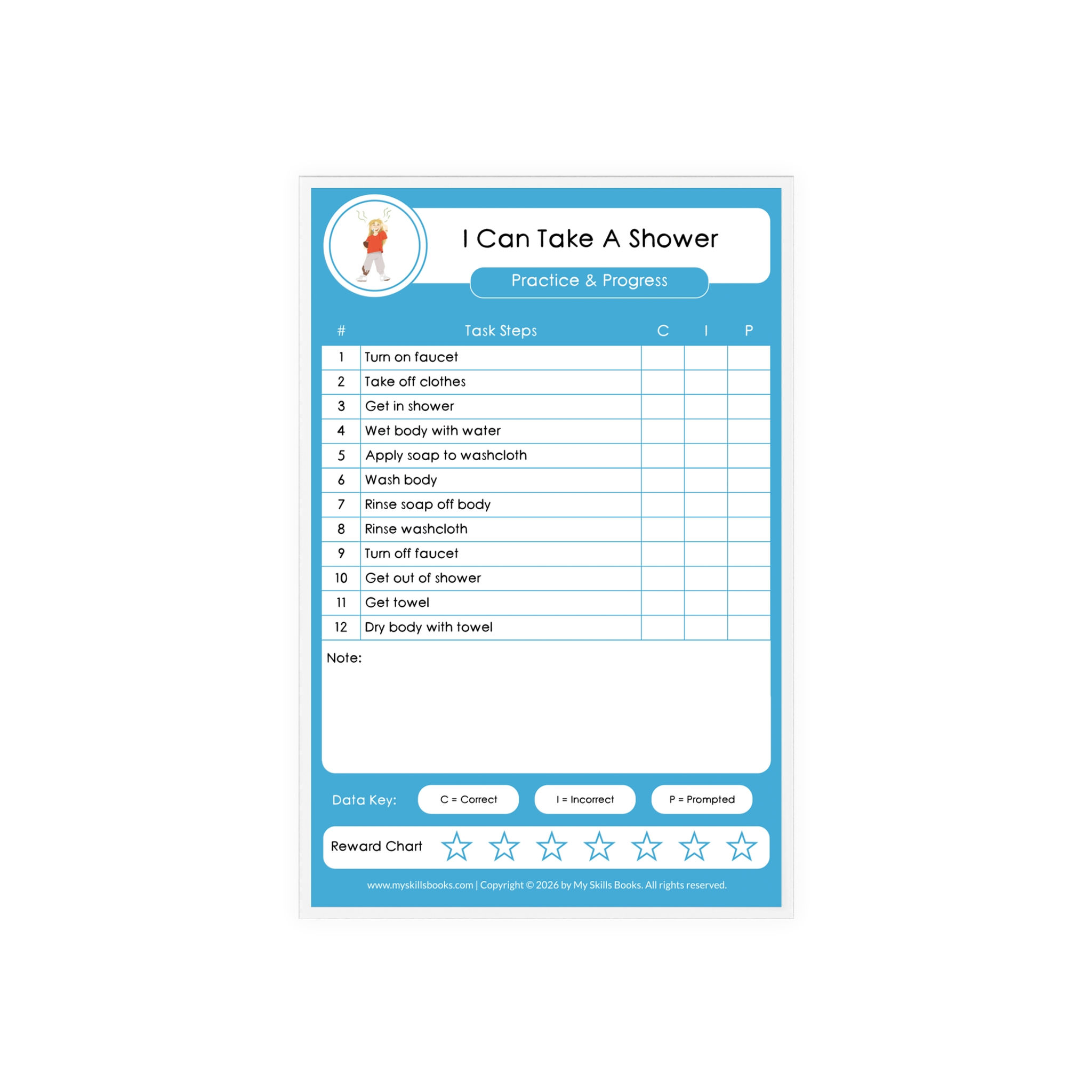Showering Task Analysis Progress Chart - Writable & Reusable Acrylic Board