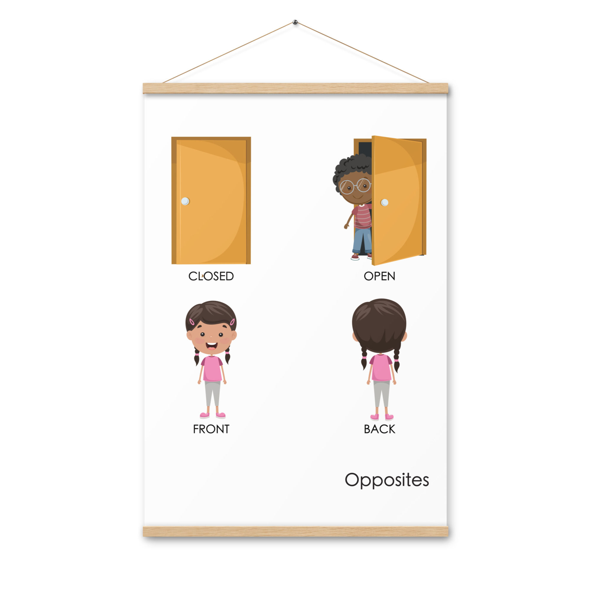 Opposites Educational Matte Poster with Wooden Hanger