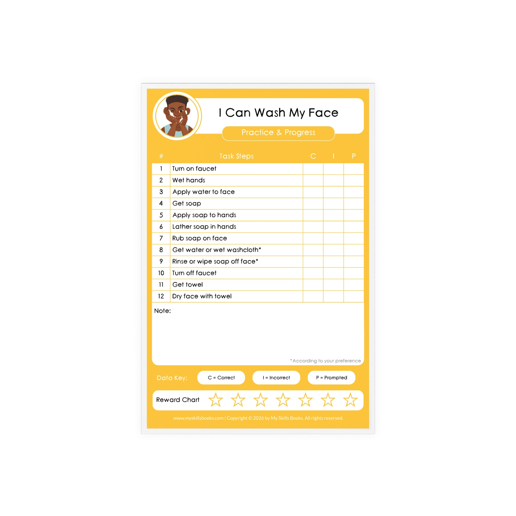 Washing Face Task Analysis Progress Chart - Writable & Reusable Acrylic Board