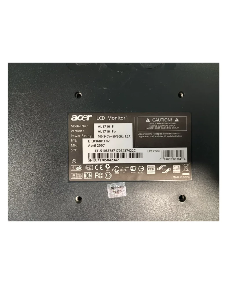 pcypartes | Venta de computadores de segunda bogotá y computadores usados | MONITOR ACER AL1716F 17" LCD VGA