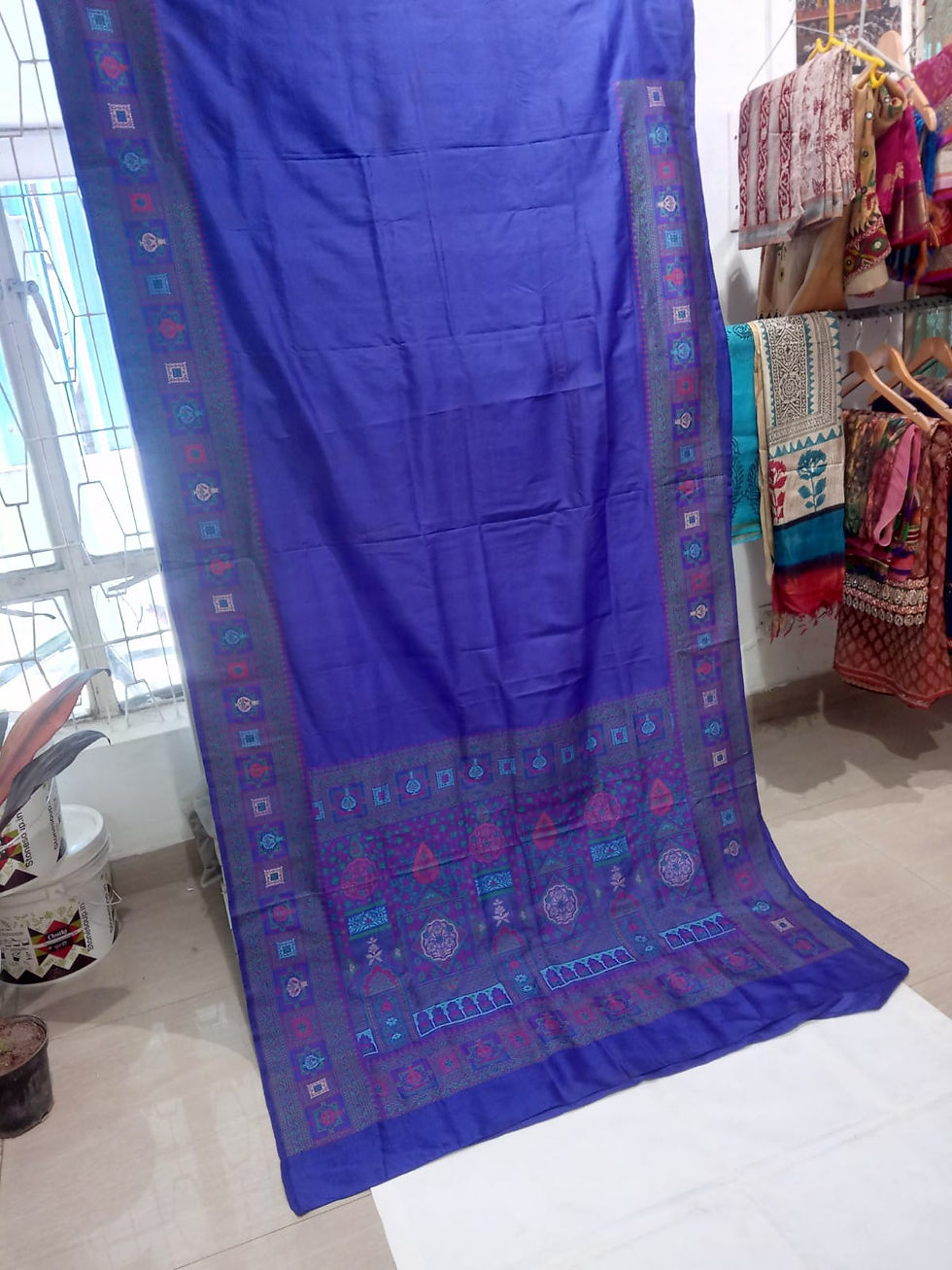 Ultramarine blue plain silk saree