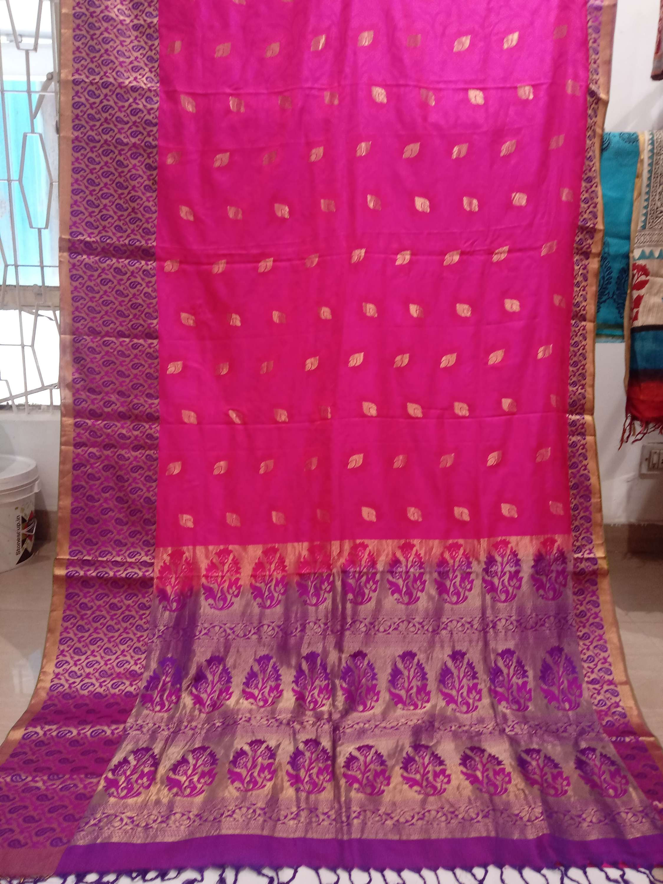 Rani pink Semi silk saree