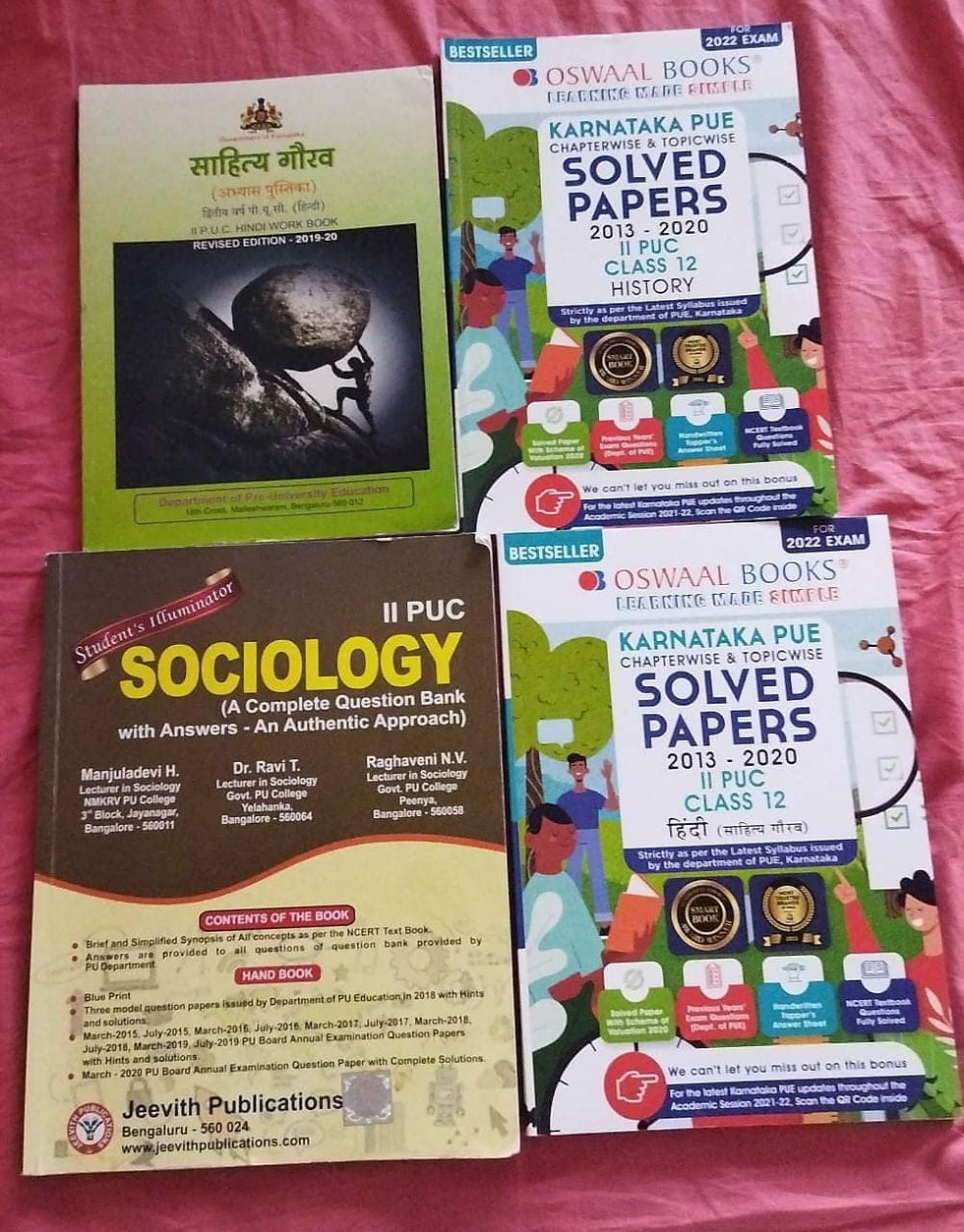 2nd PU Sociology, Ecomomics, Hindi, History solved papers and handbook