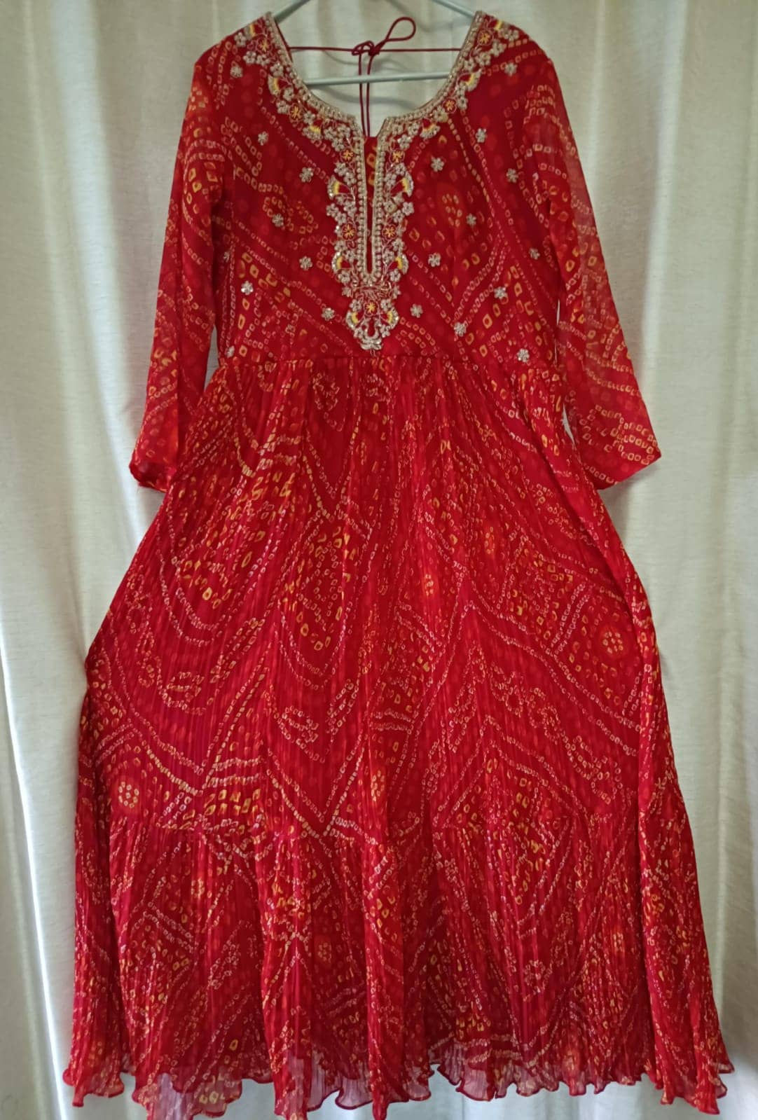 Red Bhandini floor length kurta