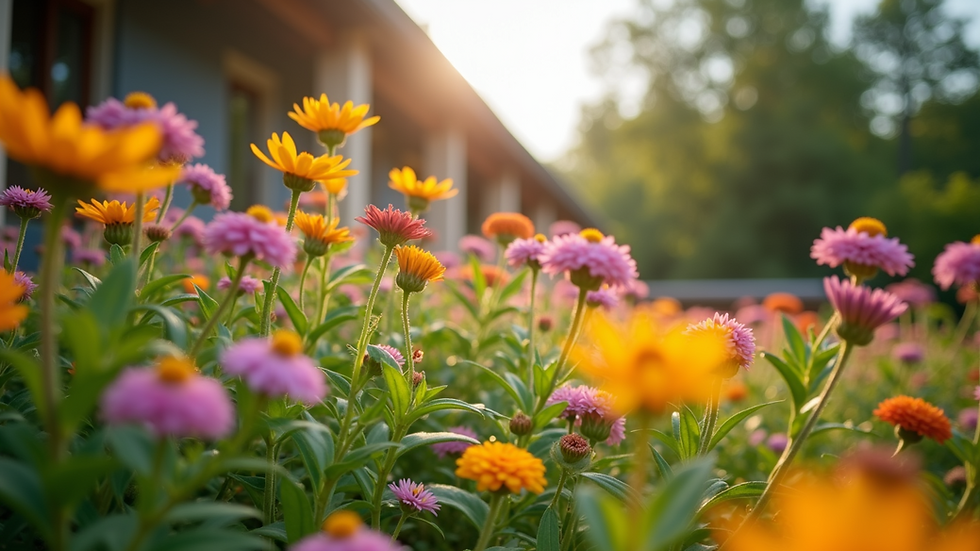 Eye-level view of a vibrant flower garden with diverse plant species