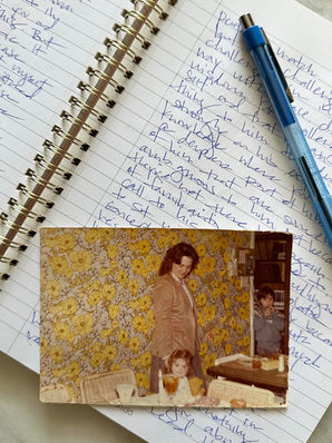 A personal journal entry from a spiritual writing session with my late mother, with a photo of us holding hands when I was a child—capturing connection across time.