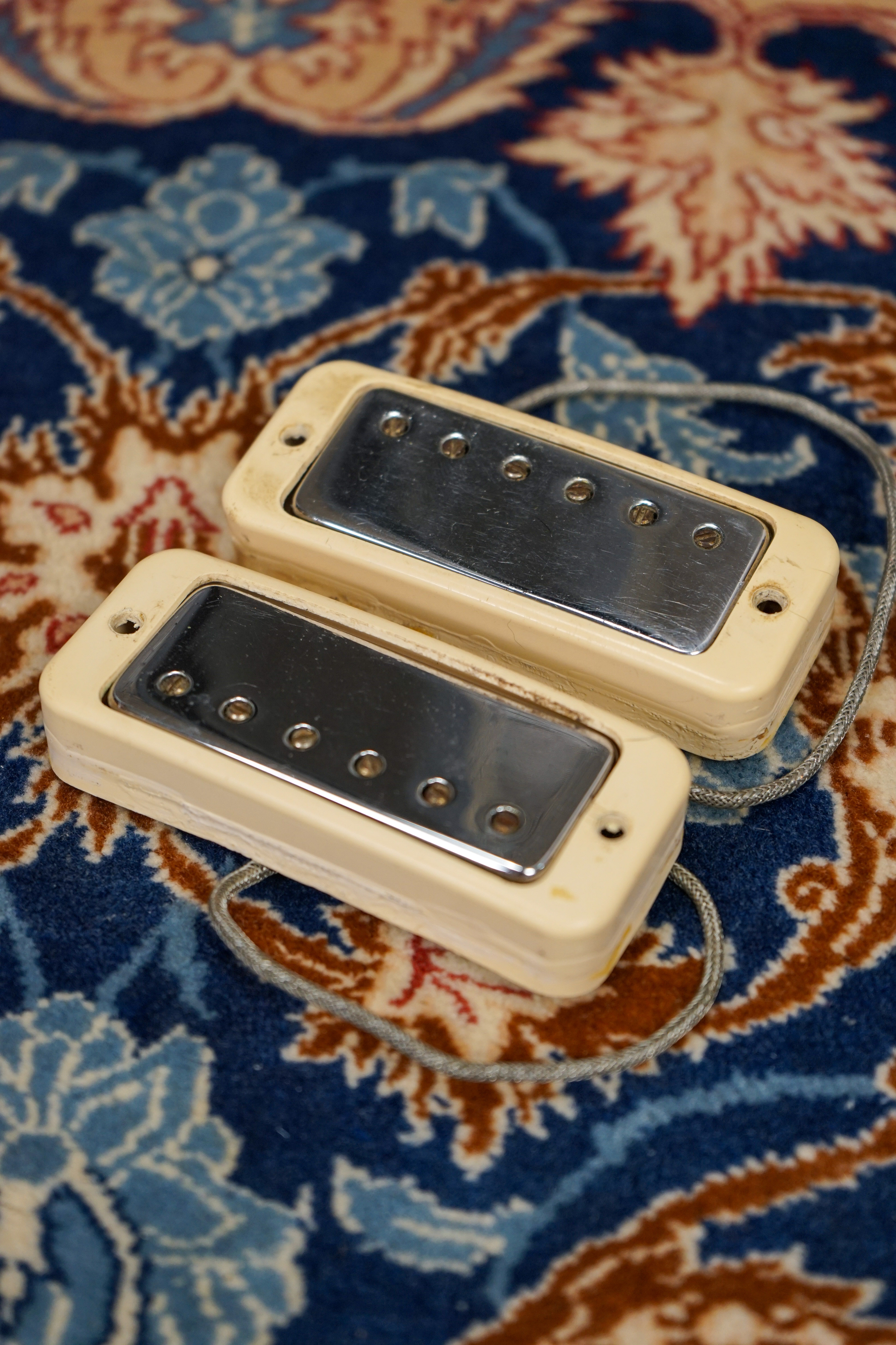1960s Gibson 'Patent Number' Mini Humbucker Set - Chrome with Surrounds + Screws