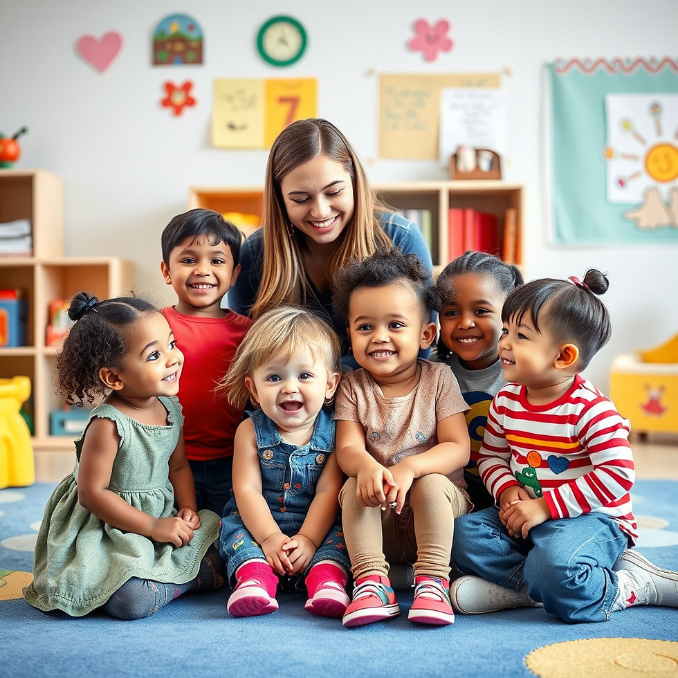 Child care educator with her pre-school students