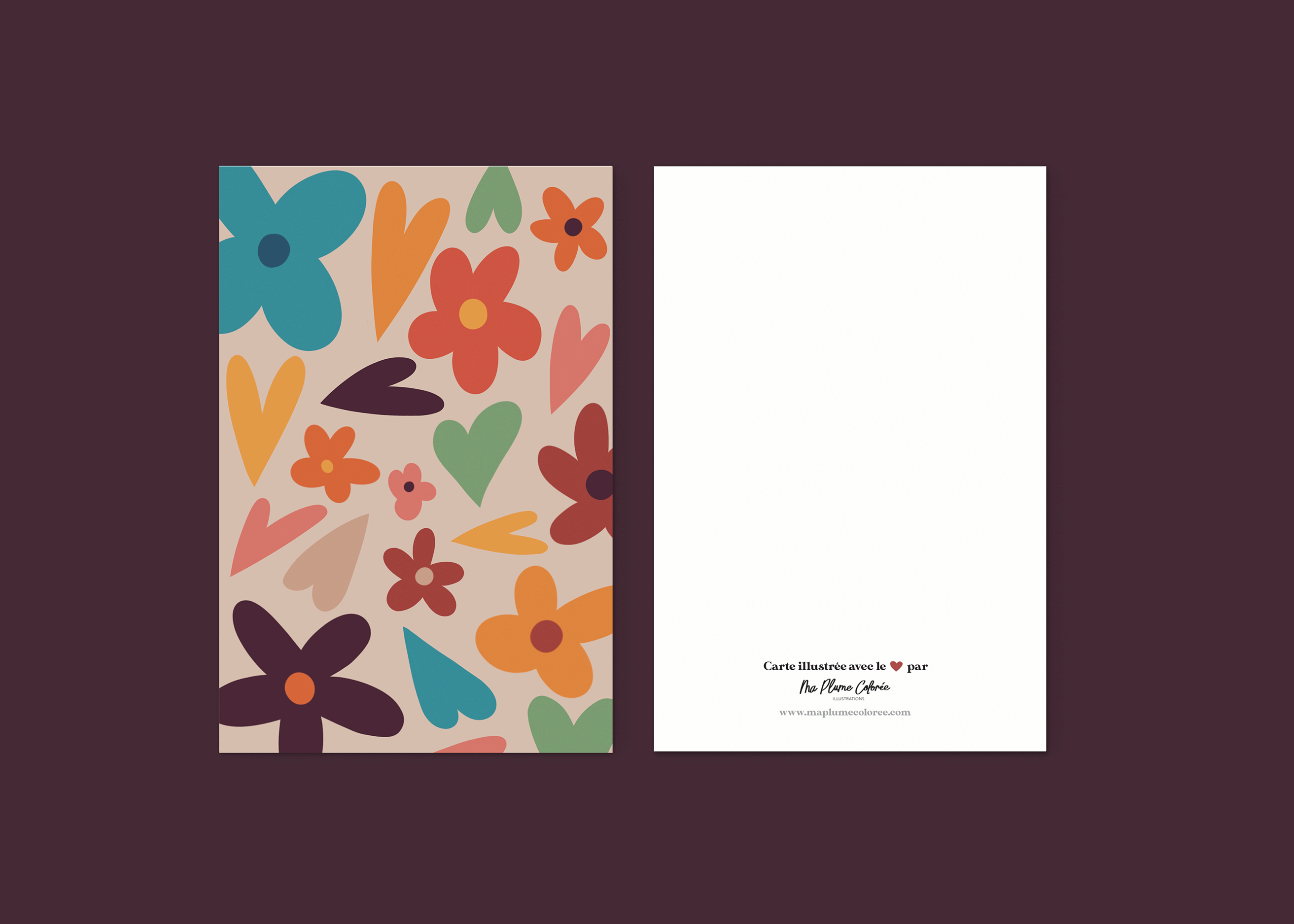 Carte de voeux - Fleurs et coeurs