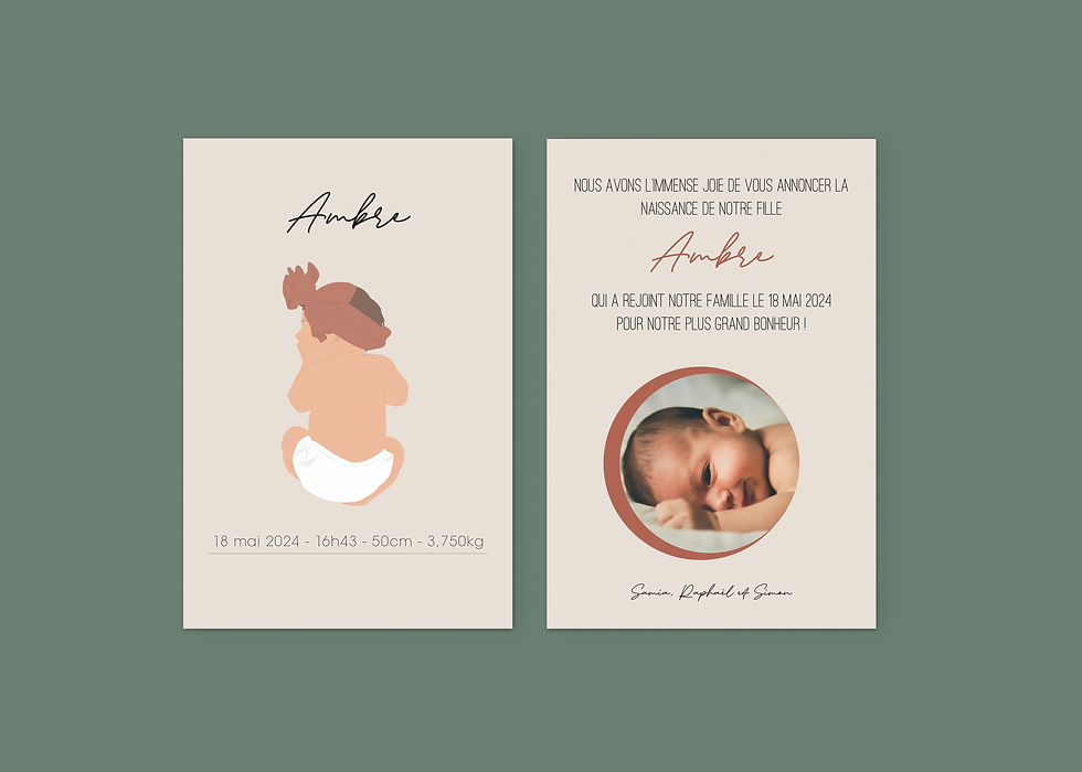 Miniature : Faire part de naissance personnalisé - Modèle "Ambre"