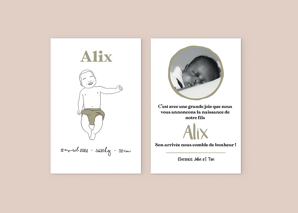 Thumbnail: Faire part de naissance personnalisé - Modèle "Alix"