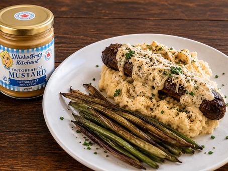 Hasselback Bratwurst with Mustard Cream Sauce