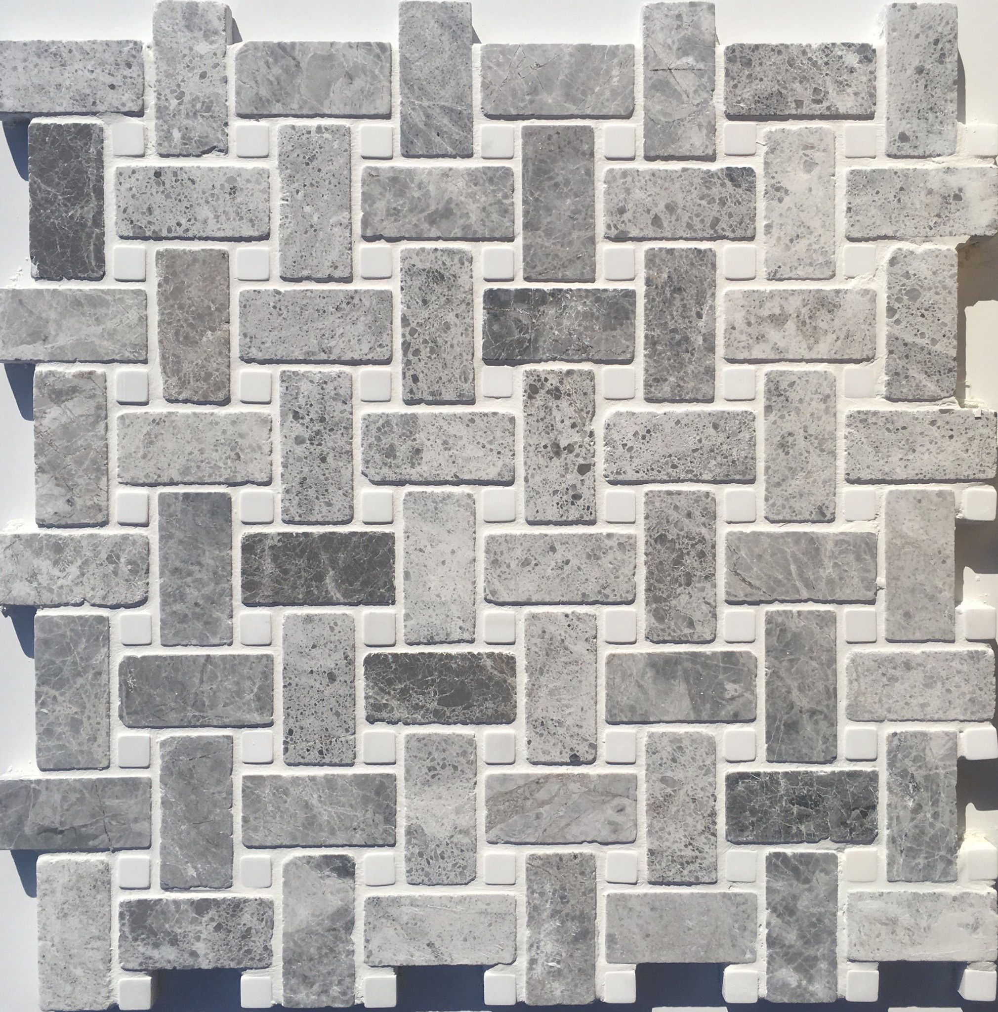 Tundra Gray Tumbled Basketweave Mosaic