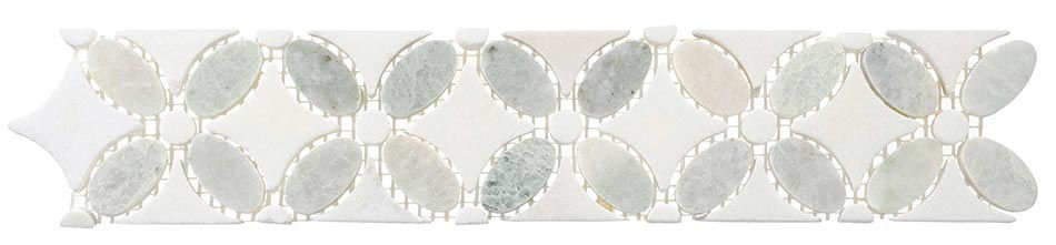 Flower Listello Ming green(oval)+Thassos White(dots)+Tha