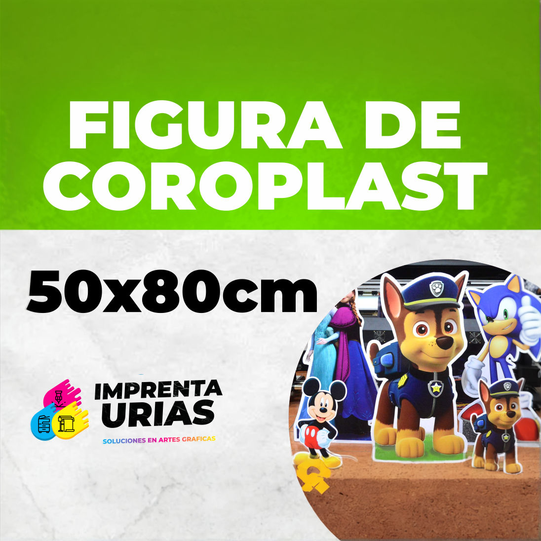 FIGURAS DE COROPLAST CON ACABADOS 50X80 CM