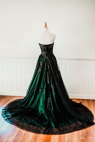 slim fit dress slacks Black Wedding Dress with Green Lace 6 / Extra Sleeves main image 1