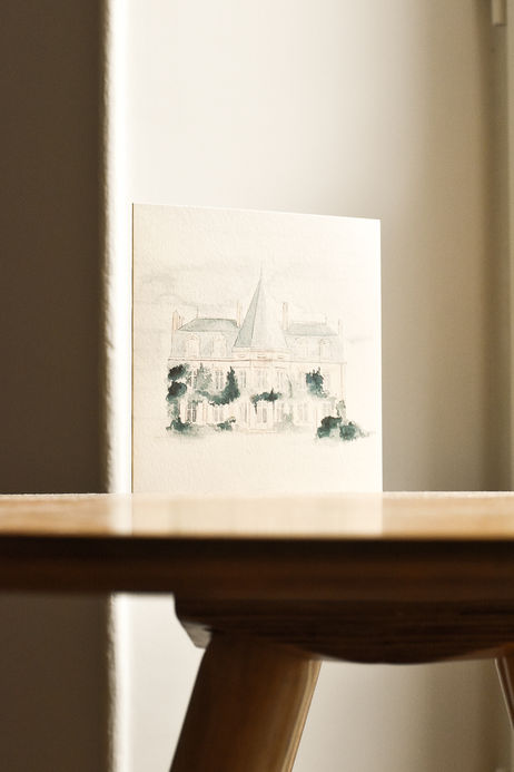 Faire-part de mariage réalisé à la main par Leauvive Papeterie sur un papier blanc naturel à l'aquarelle.