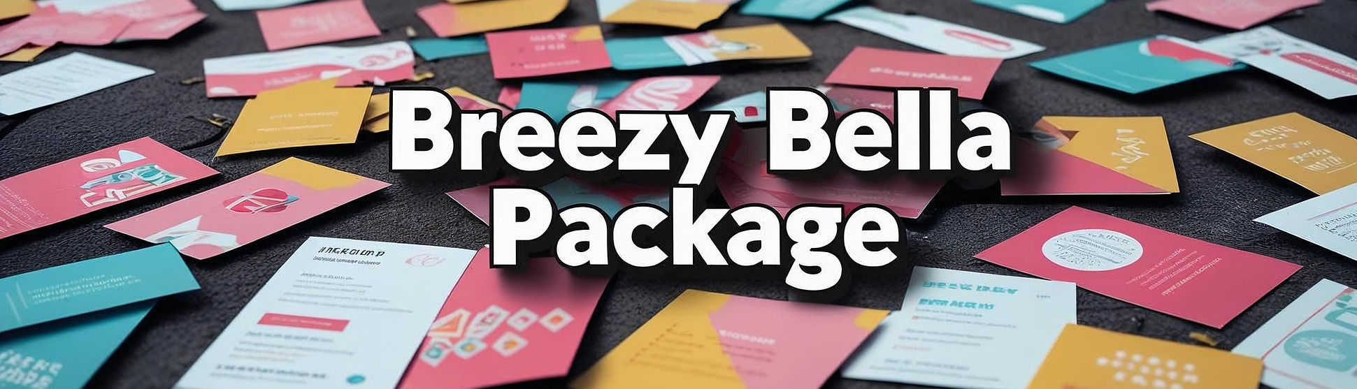 create a website banner with the words _Breezy Bella Package_ include a bunch of flyers &