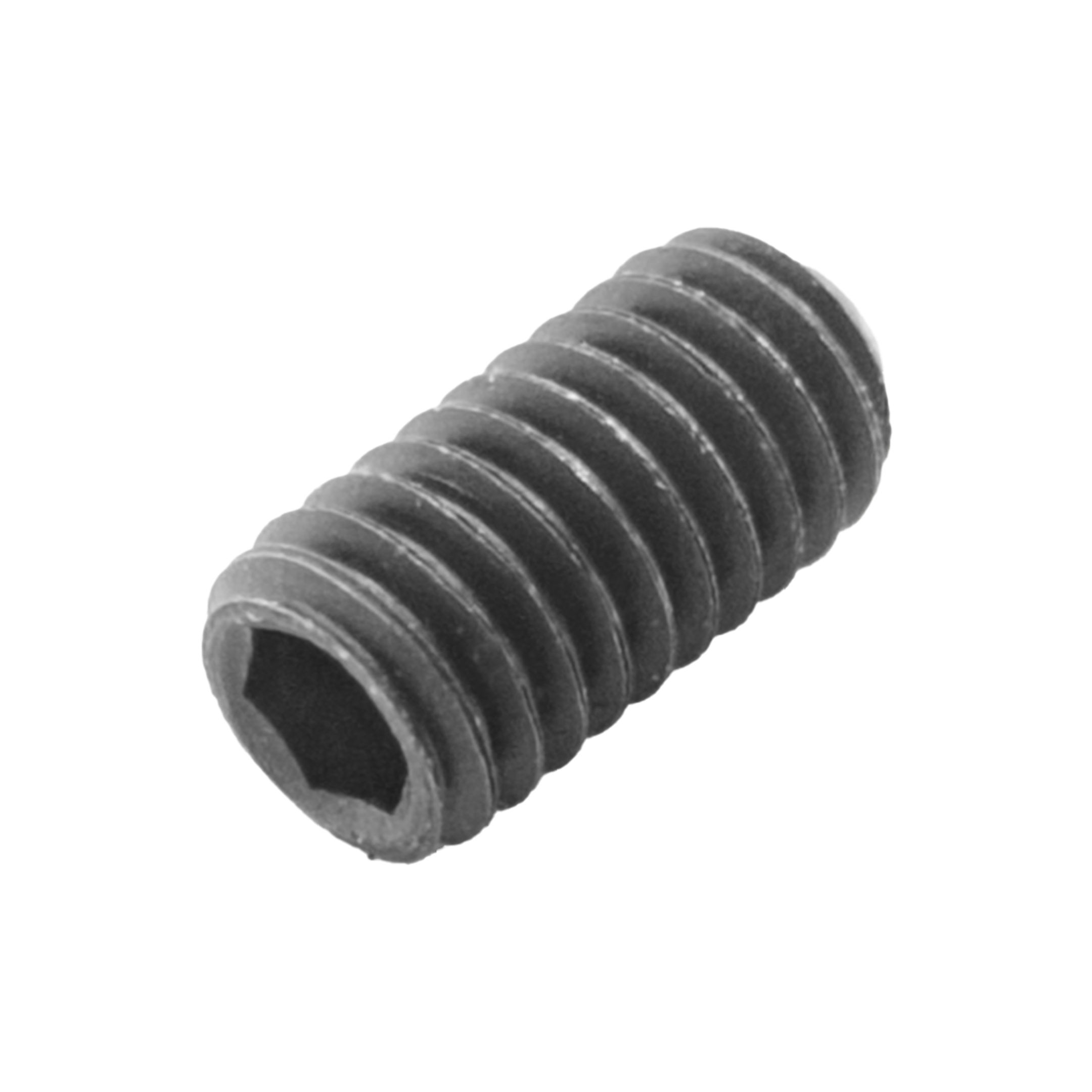 Close-up of a black hex socket set screw