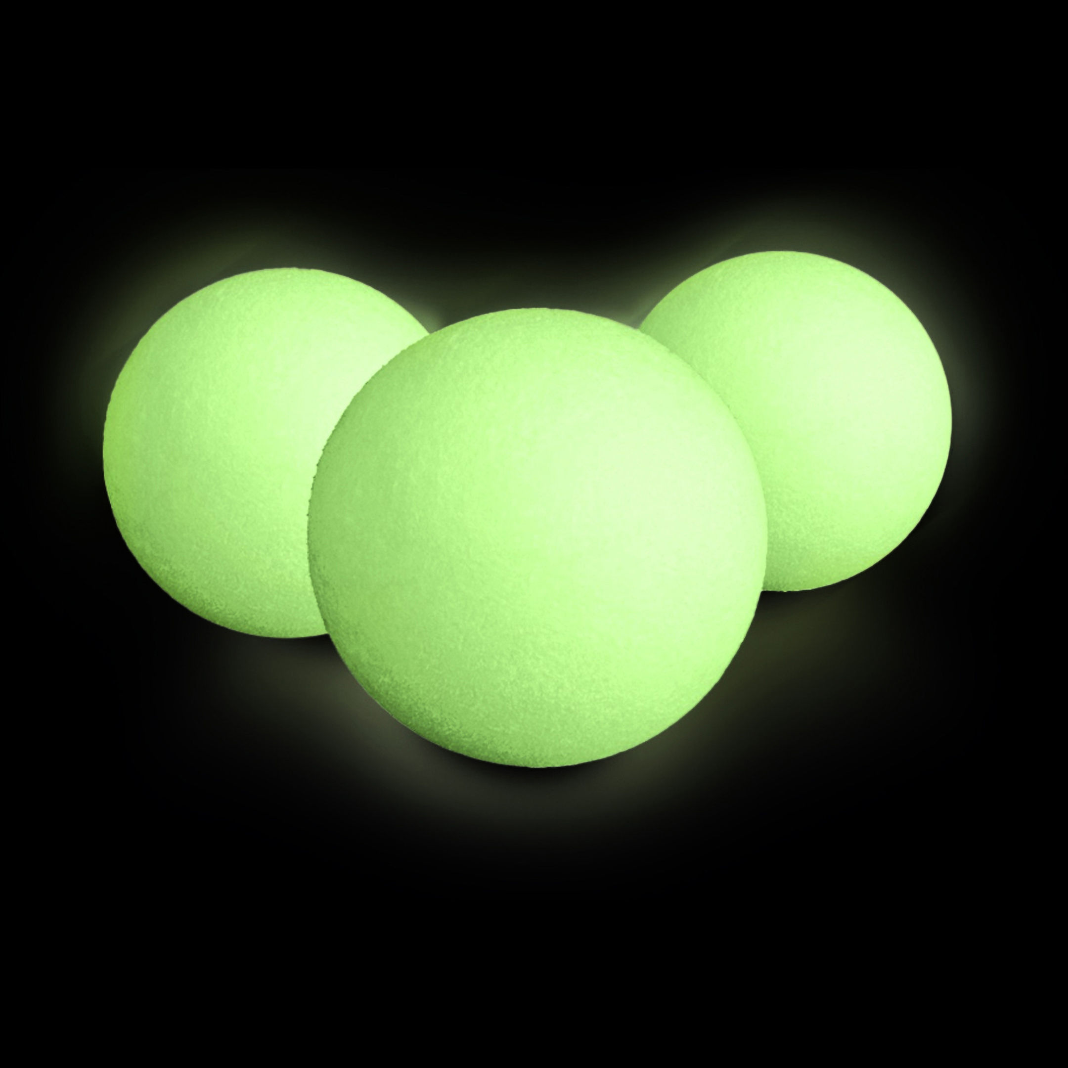 Three glowing green balls