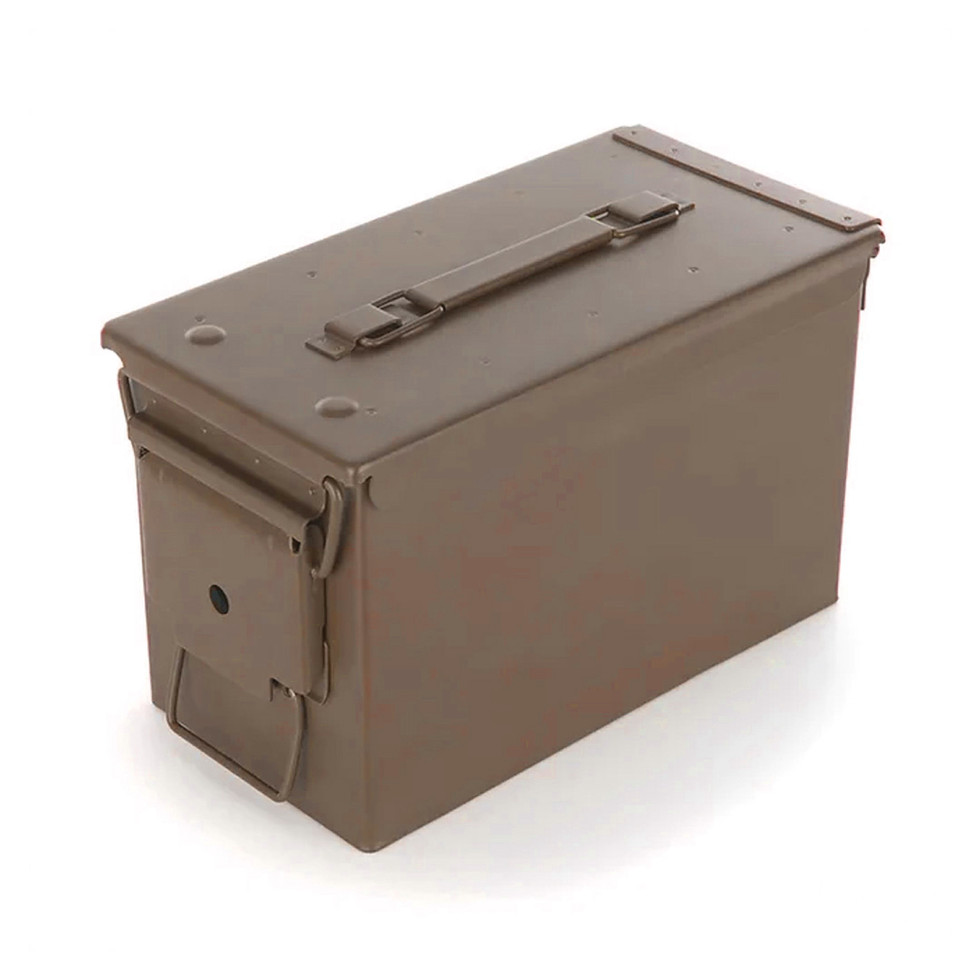 Brown metal ammo box with handle