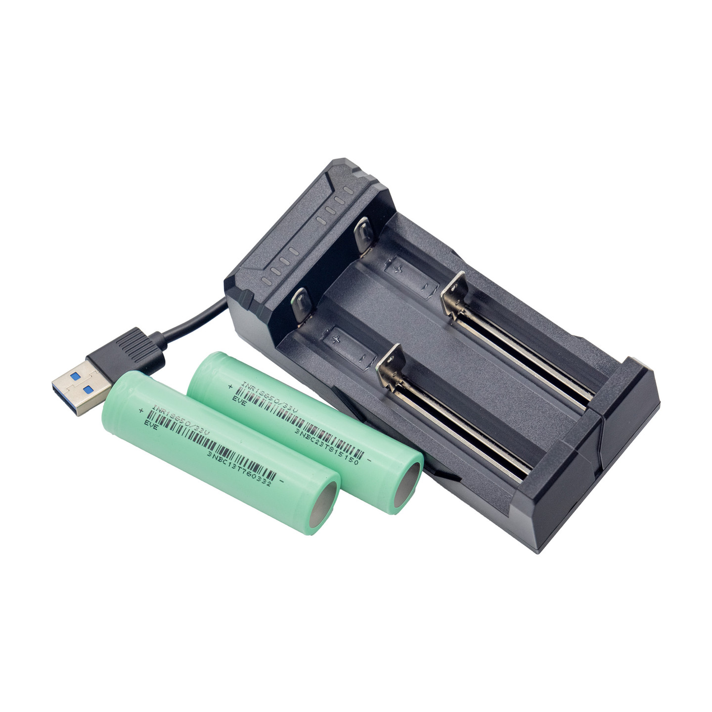 Dual USB battery charger with two 18650 batteries
