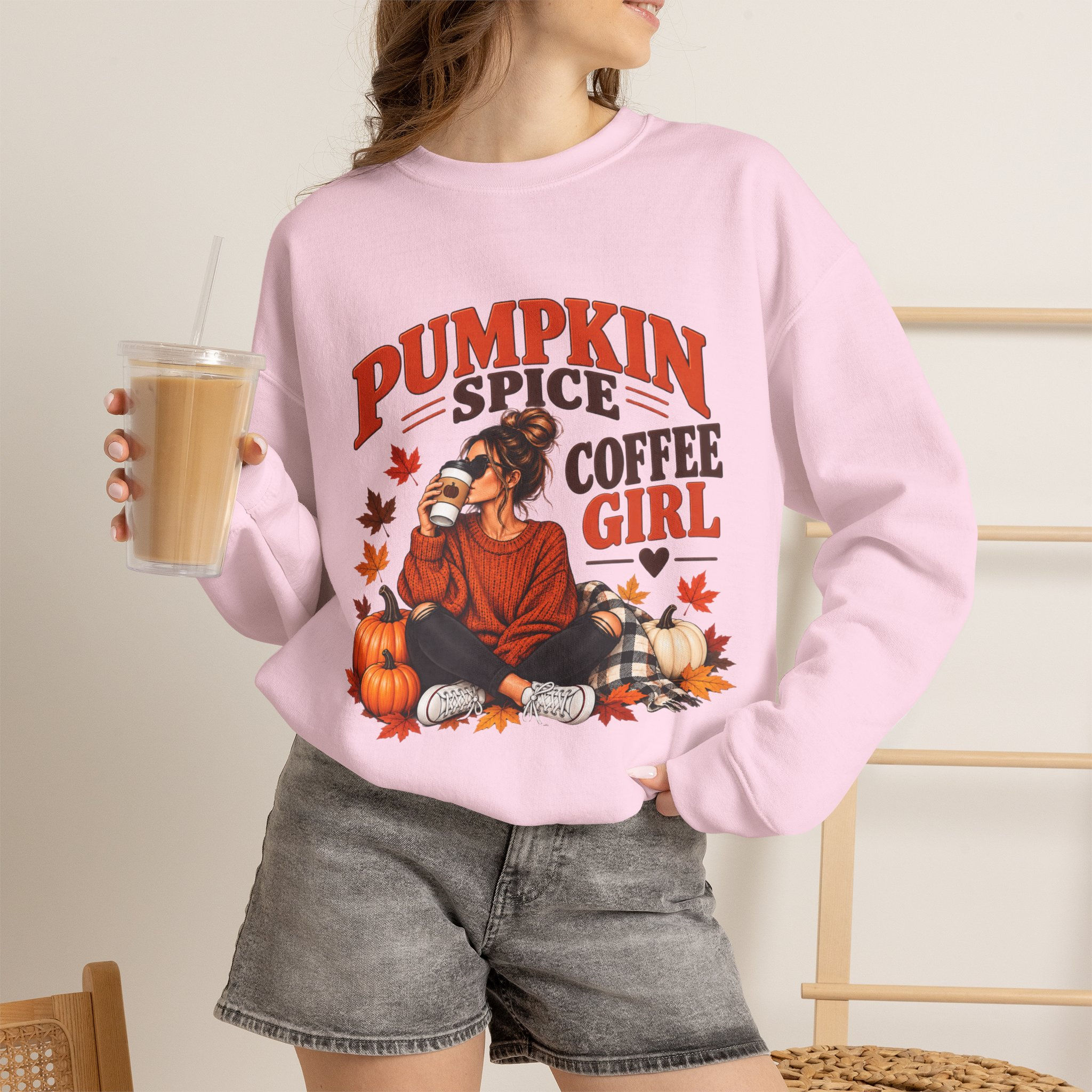 Pumpkin Spice Coffee Girl Sweatshirt — Cozy Fall Pullover for Coffee Lovers