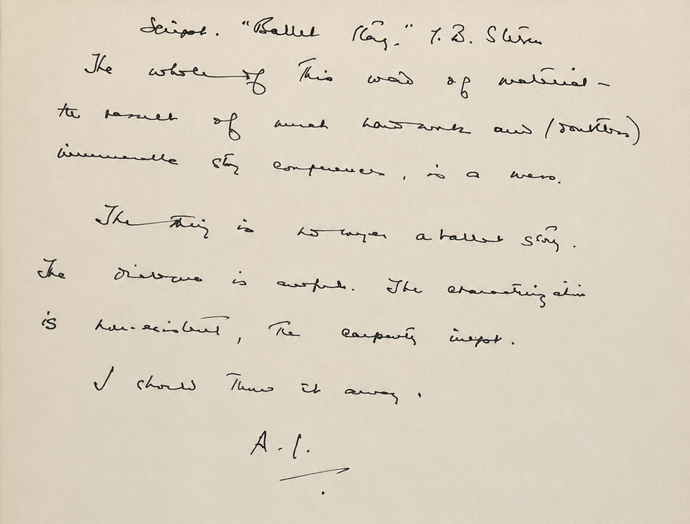 An undated note from Alexander Korda on G.B. Stern's "Ballet Story"