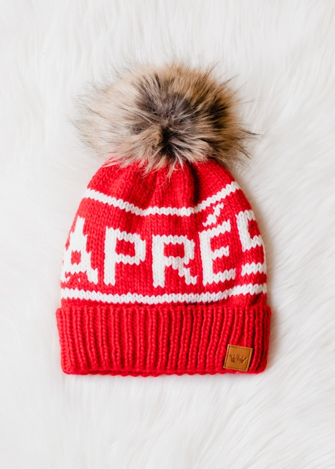 Red & Cream Apres Pom Hat