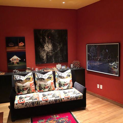 Paintings by artist Nikita Coulombe installed in homes. Nikita creates custom artwork for art collectors and interior designers for modern, transitional, and traditional spaces.