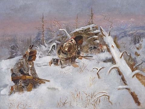 Charles M Russell's painting "Crow Indians Hunting Elk."